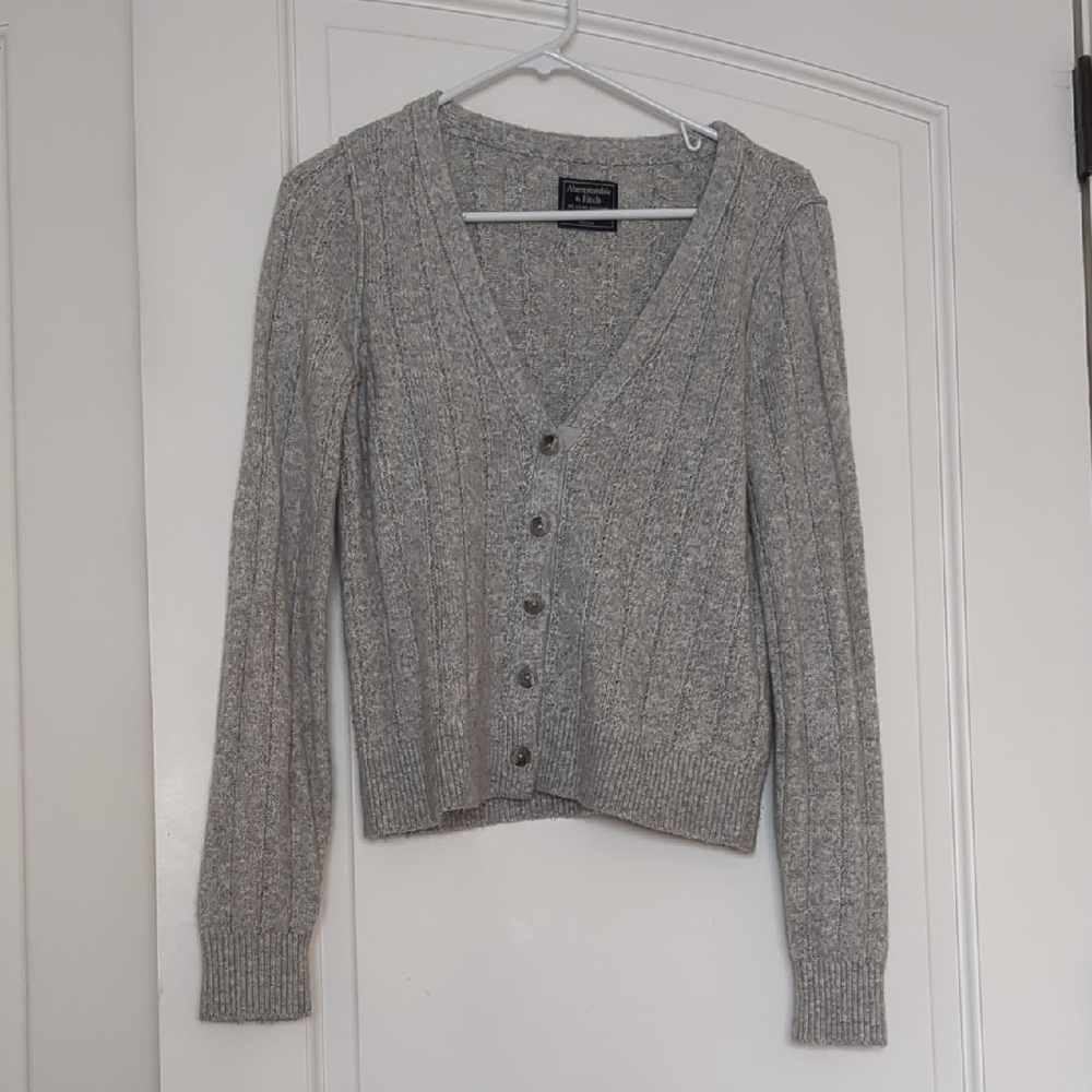 Gray Cable Knit Cardigan Sweater
